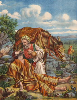 The Good Samaritan (colour litho)