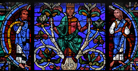 The Tree of Jesse: Samuel, a Jesse king, Amos (w49) (stained glass)