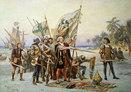 Christopher Columbus at San Salvador (illustration)