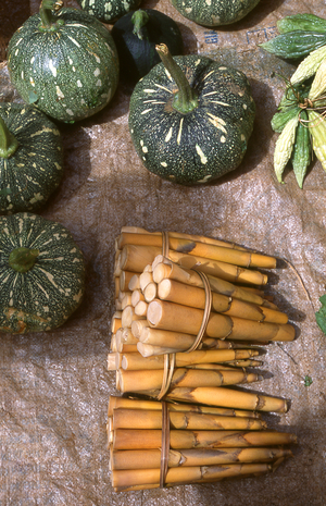 Vietnam: Pumpkins and edible bamboo shoots for sale in the market at Thuan Chau (Thu?n ChA (photo)