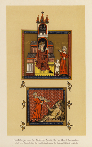 Illustrations from the Bible Historiale of Guyart des Moulins, 14th Century (colour litho)