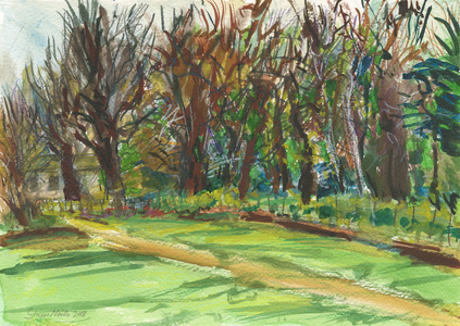 Garden of Pembroke Lodge, Richmond Park, 2018 (watercolour and watercolour pencil on paper)