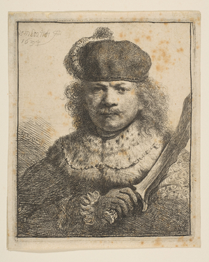 Rembrandt with Raised Sabre, 1634 (etching)