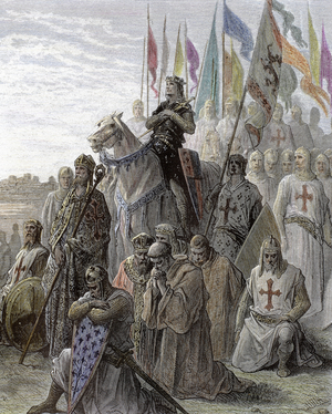 Richard I of England, known as Richard the Lionheart (1157-1199). King of England (1189-1199). Crusader forces praying before going into battle. 