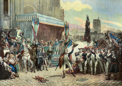 Enrolement of volunteers in Paris in 1792, 1895 (engraving)
