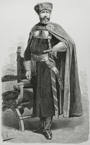 Johannes Fastenrath, known in Spain as Juan Fastenrath Hürxthal (1839-1908). Lawyer, writer and translator in German and Spanish. German Hispanist and Hispanophile. Dr. Fastenrath, in the costume he wore in the historic procession of the Cologne festiviti