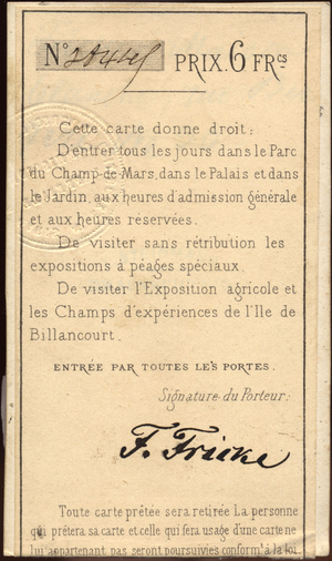 Personal Ticket for the Exposition Universelle of 1868 (photograph)
