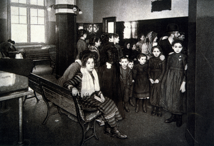 Group of Emigrants Waiting in the Detention Pen after Passing their Entrance Exam, Ellis Island, New York, USA, Circa 1902