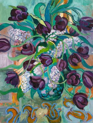Tulips and Hyacinths, (oil on canvas)