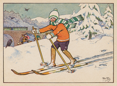 Cross-country skiing (colour litho)