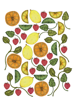 Citrus + Florals, 2023, (pencil, ink, digital)