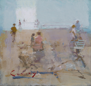 Bathers, Dymchurch Sands, 2021 (oil on board)