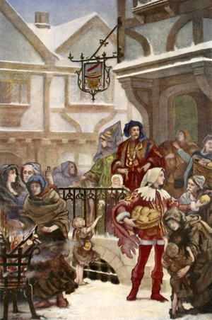 Sir Richard Whittington distibuting charity (colour litho)