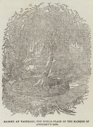 Garden at Waterloo, the Burial-Place of the Marquis of Anglesey's Leg (engraving)
