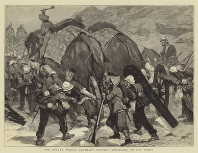 The Afghan War, an Elephant Battery advancing to the Front (engraving)