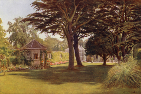 "A Cedar spread his dark-green layers of shade," Osborne Cottage (colour litho)