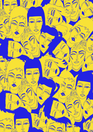 Yellow & Blue Faces, 2017 (felt tip pen and photoshop on paper)
