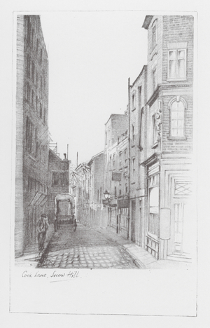 London Lanes: Cock Lane, Snow Hill (litho)