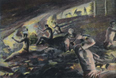 Gold Mining in the Transvaal (colour litho)