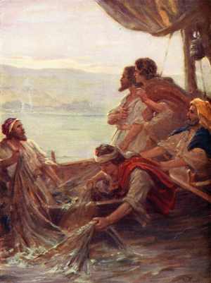 The Morning by the Sea of Tiberias, John xxi, 4-6 (colour litho)