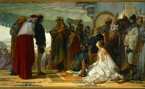 Marco Polo before the Grand Khan of the Tartars … (painting on canvas)