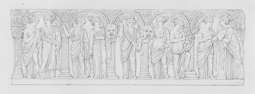 Muses, ancient Roman marble sculpture (engraving)