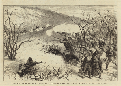 The Herzegovinian Insurrection, Action between Trebinje and Ragusa (engraving)
