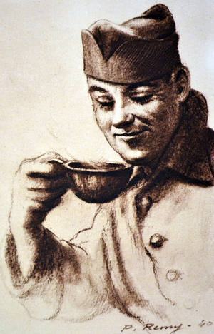 World War Two: French army soldier. Drawing by P Remy 1940