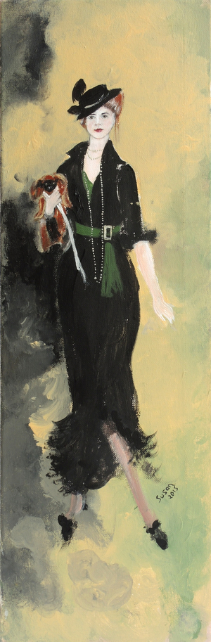 Lady in Black with Little Dog, 2015, (acrylic on canvas)