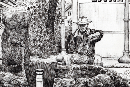 Statue fountain Crans-Montana Switzerland, 2009 (ink on paper)