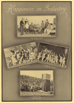 Happiness in industry: entertainment provided by Fry's chocolate company (b/w photo)