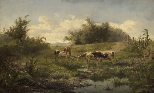 Cows at a Pond, 1856 (oil on panel)