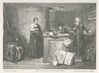 'Want: Her poverty, but not her will, consents', from 'The Art Journal', vol.15, 1876 (engraving)