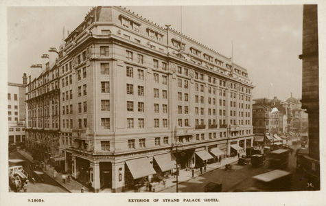 Exterior of Strand Palace Hotel (b/w photo)