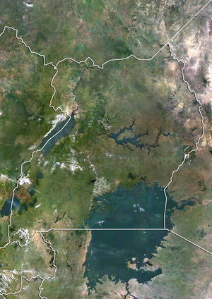 Uganda, True Colour Satellite Image With Border