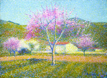 An Orchard In Springtime (Apple Trees In Bloom) (oil on cotton fabric)