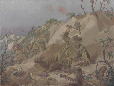 Digging in at Pope's Hill: end of a great day, 1918 (oil on canvas)