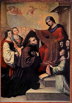 The descent of Virgin Mary to reward the writing of Saint Ildefonso of Toledo … (painting on canvas)