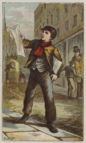 Newspaper Boy (colour litho)