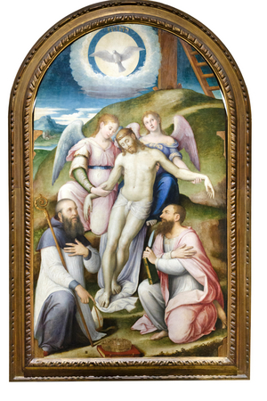 Cristo morto sorretto dagli angeli fra san Bartolomeo e l'abate di Classe, 1564 (oil on panel)