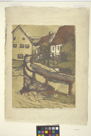 The Footbridge-Harburg In Schwaben (colour woodblock print)