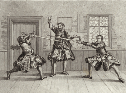 Fencing exercise, 1570. Illustration for Bilder-Atlas (engraving)