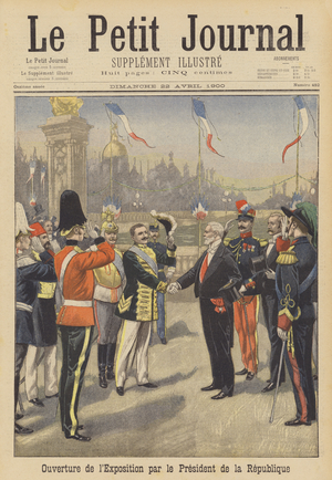 President Loubet of France opening the Exposition Universelle of 1900 in Paris (colour litho)