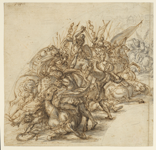 A battle scene. 17th - 18th century, (black chalk, pen and brown ink, grey wash)