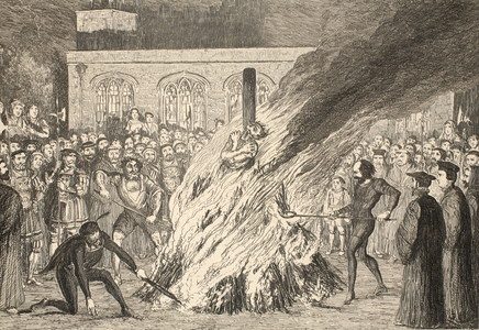 The Burning of Edward Underhill on the Tower Green, from The Tower of London, pub. 1840 (engraving)