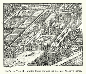 Bird's Eye View of Hampton Court, showing the Extent of Wolsey's Palace (engraving)