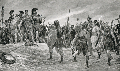 Vespasian rescued by his son Titus, illustration from 'Hutchinson's History of the Nations', c.1910 (litho)
