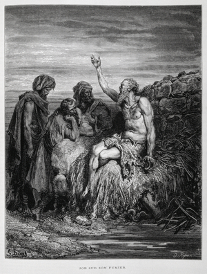 Job Speaks with His Friends (Job on his manure), Illustration from the Dore Bible, 1866