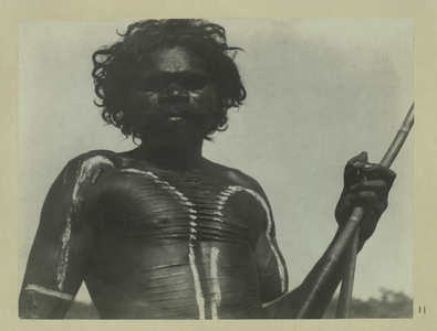 Portrait of aboriginal man with body paint, 1925 (b/w photo) [2005/010/1/2/11]
