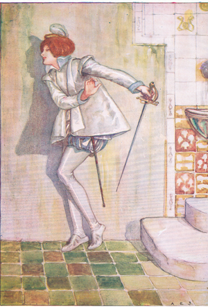 Poor Viola feared to look on her sword (Twelth Night), from Tales from Shakespeare pub. by Ward Lock & Co Ltd, 1930-40's (colour litho)